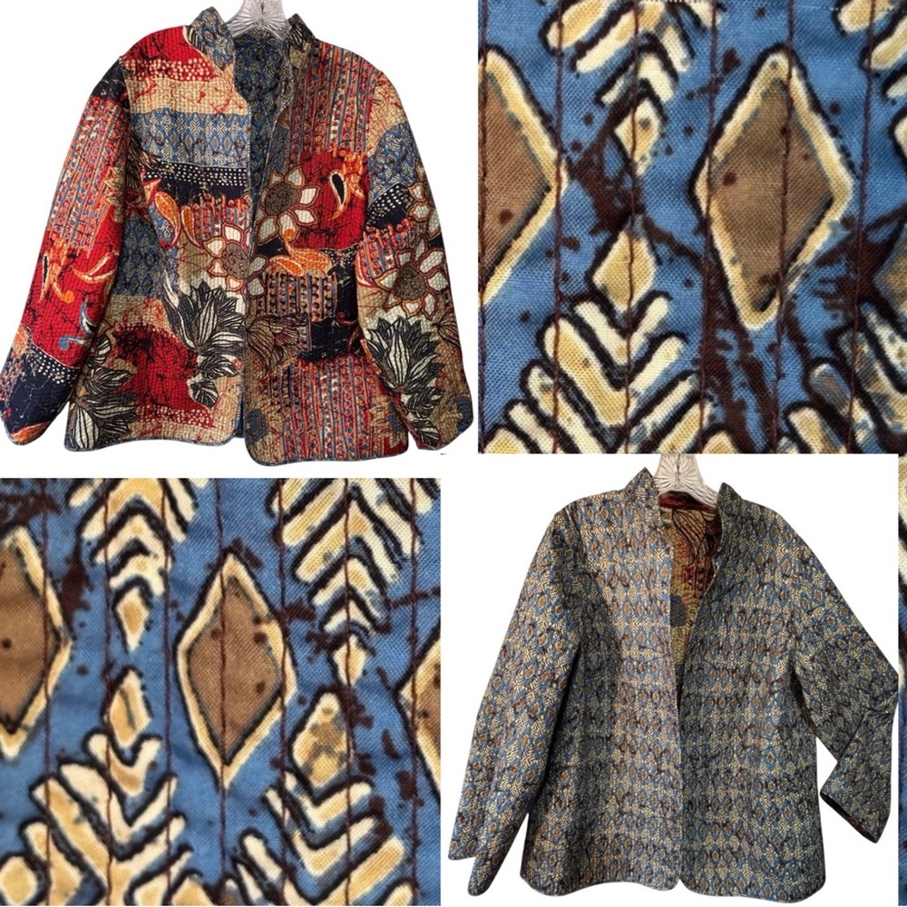 Festive Reversible Quilted Jacket Lightweight Art… - image 1